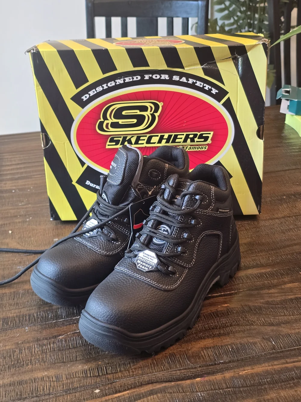 Skechers Black Work Ankle Boots with Cushioned Collar